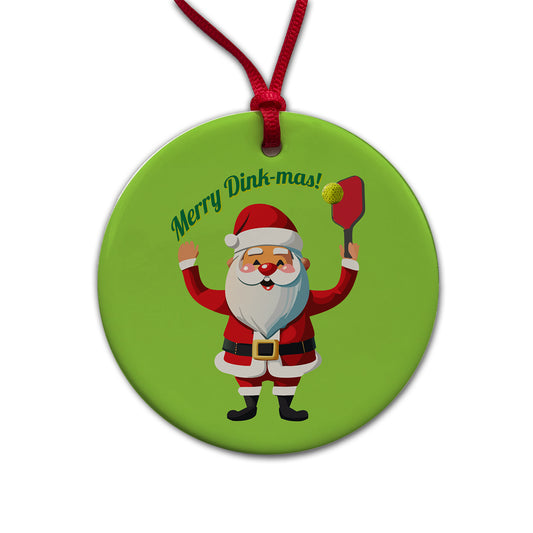 Santa Playing Pickleball Funny Merry Dink-mas Christmas Round Ceramic Holiday Christmas Tree Ornament