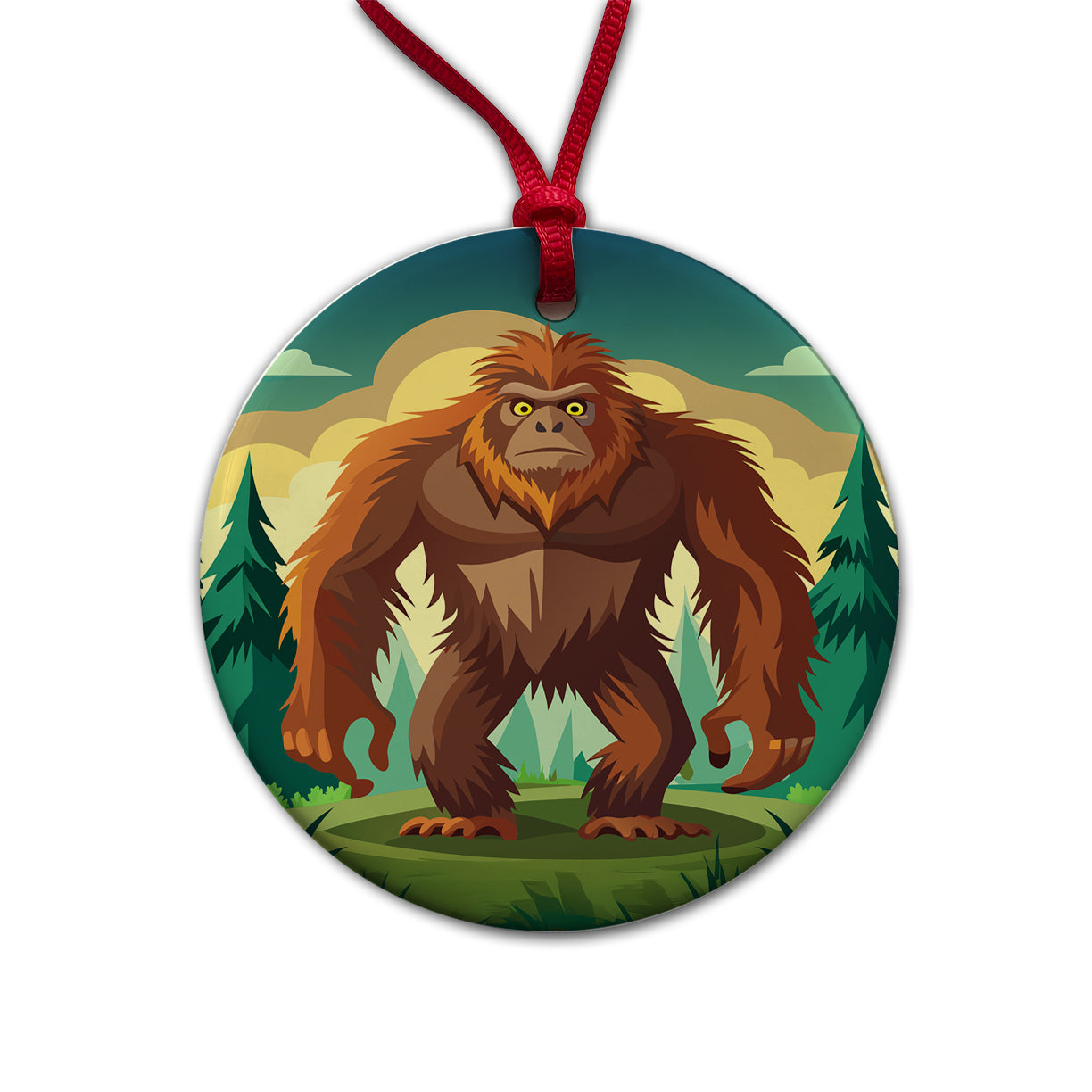 Sasquatch Big Foot Drawing Round Ceramic Holiday Christmas Tree Ornament