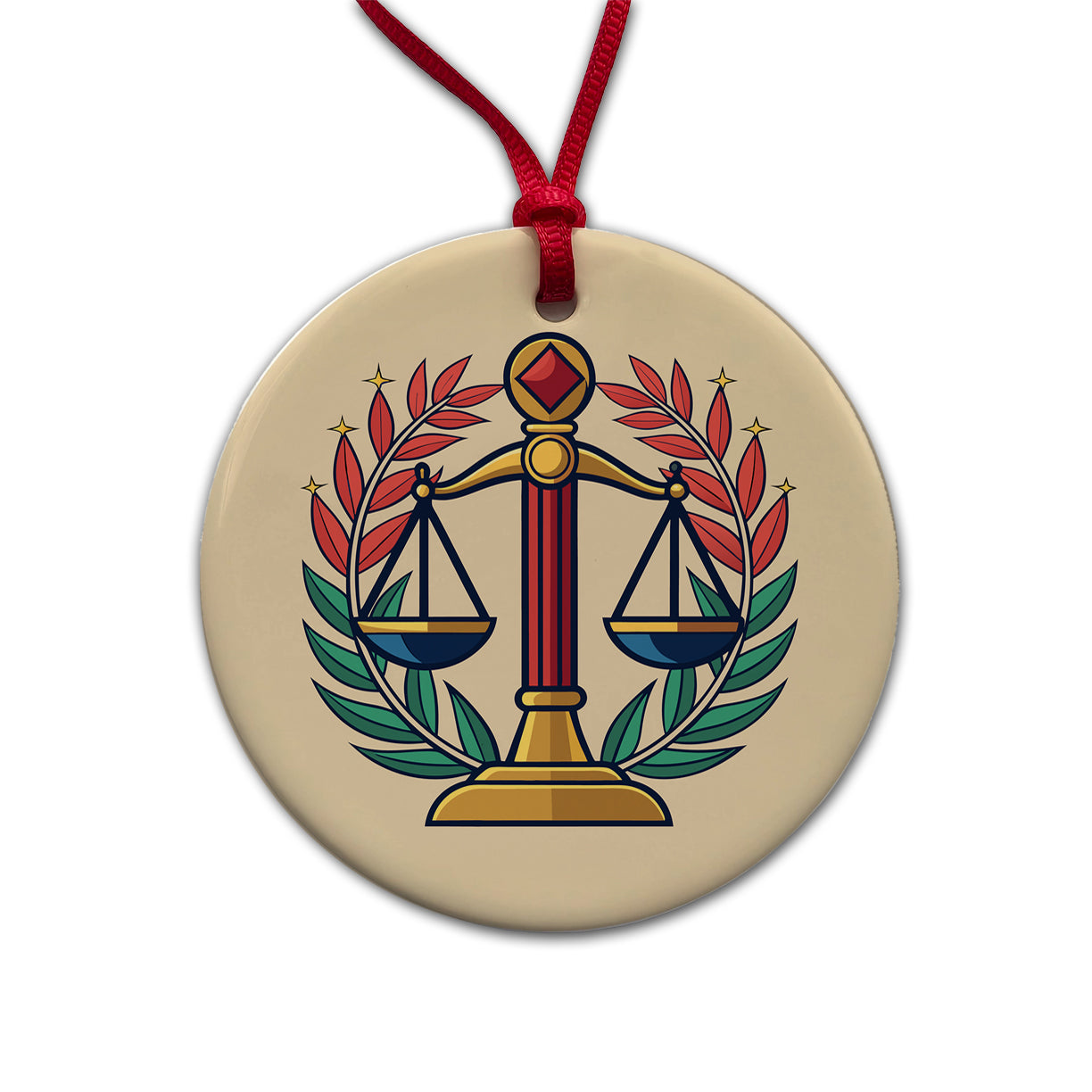 Scales of Justice Round Ceramic Holiday Christmas Tree Ornament