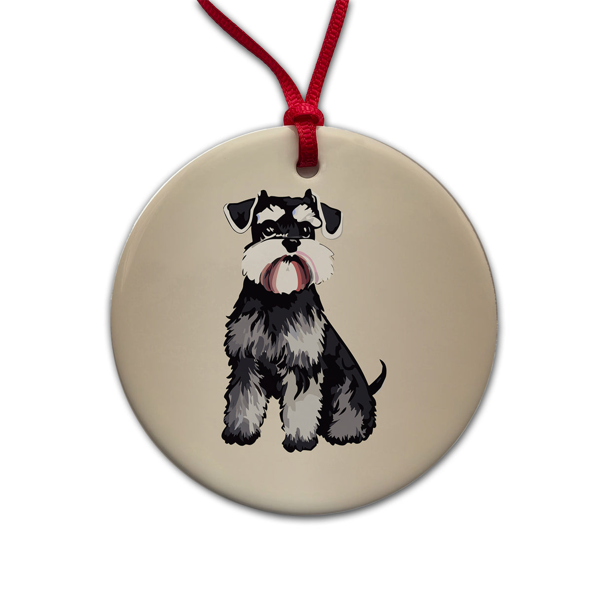 Schnauzer Dog Watercolor Round Ceramic Holiday Christmas Tree Ornament