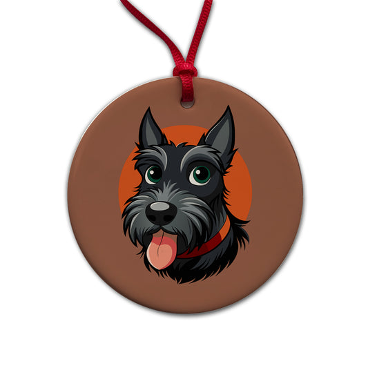 Scottish Terrier Scottie Sticking Out Tongue Round Ceramic Holiday Christmas Tree Ornament