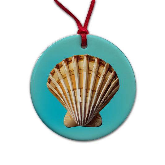 Seashell Sea Shell Ocean Beach Round Ceramic Holiday Christmas Tree Ornament