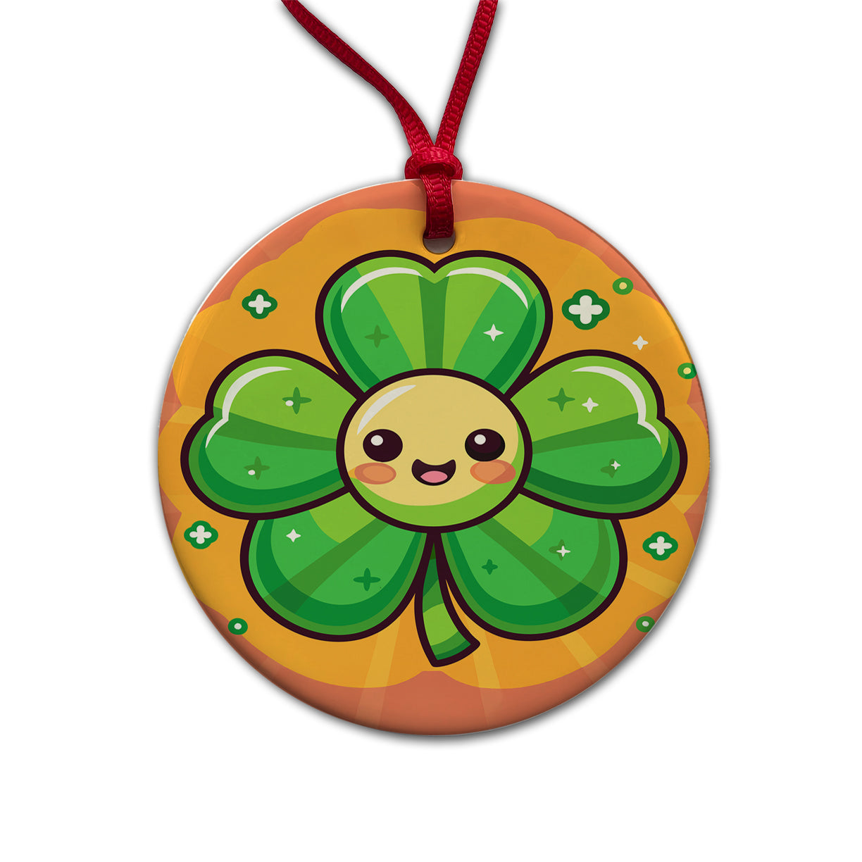 Shamrock Smiling Cute Round Ceramic Holiday Christmas Tree Ornament