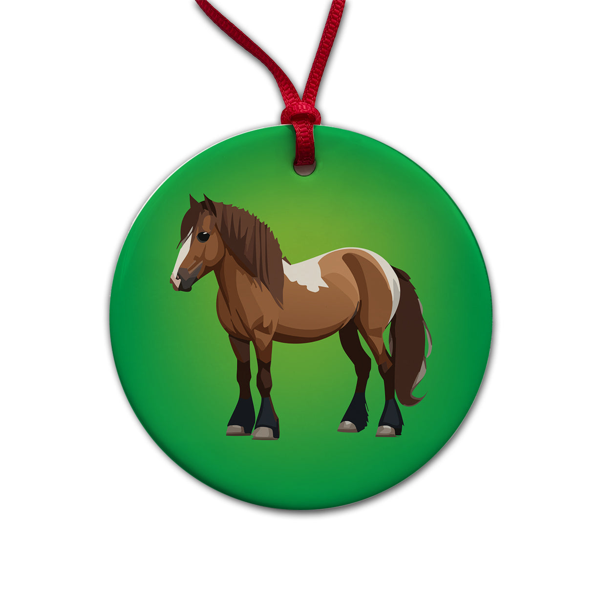 Shetland Pony Horse Standing Round Ceramic Holiday Christmas Tree Ornament