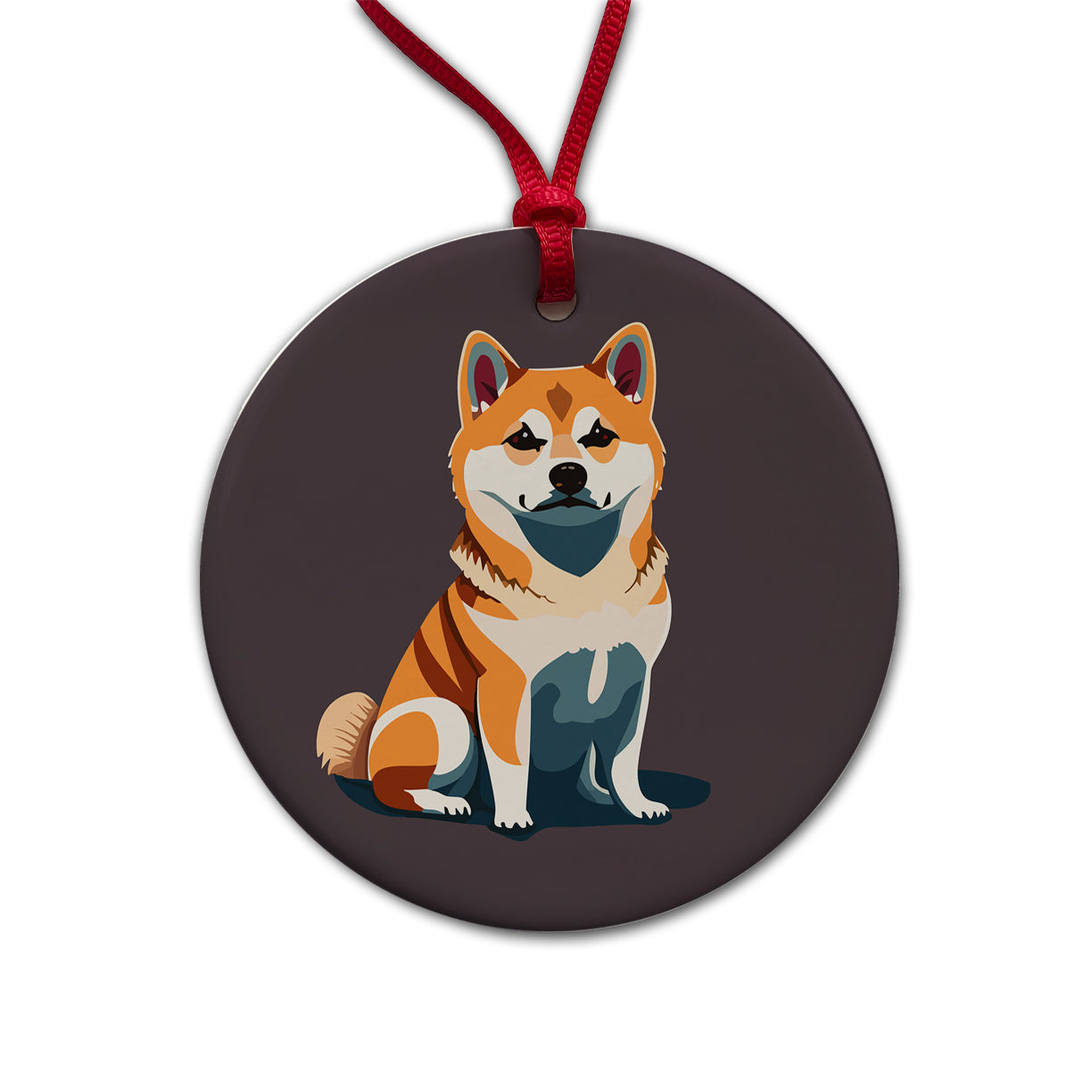 Shiba Inu Dog Sitting Round Ceramic Holiday Christmas Tree Ornament