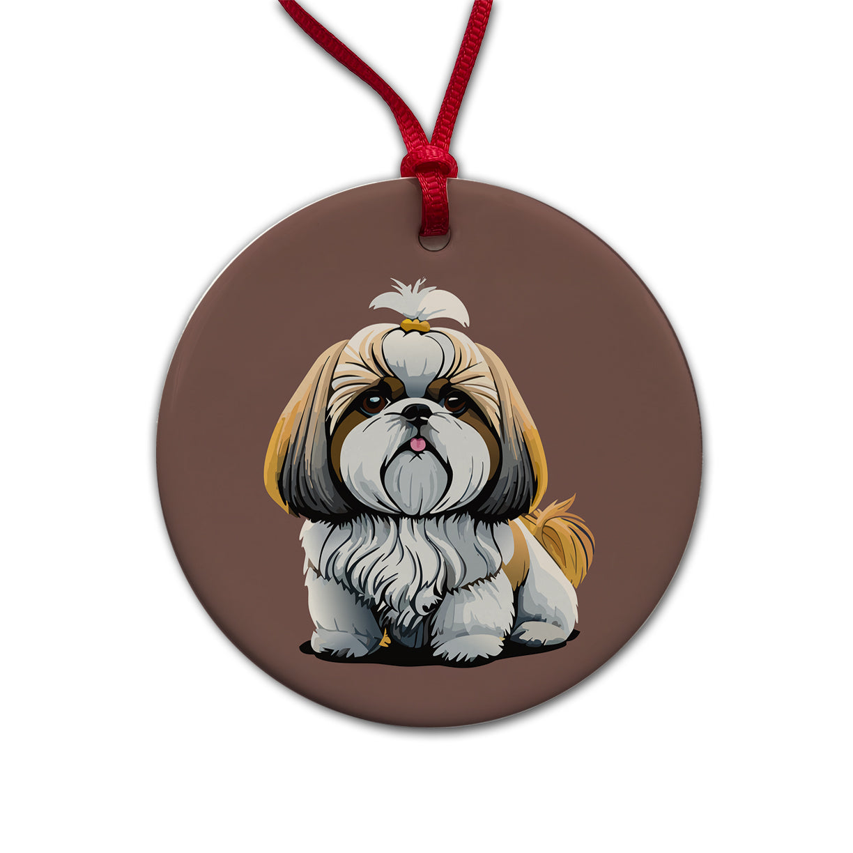 Shih Tzu Dog Cute Round Ceramic Holiday Christmas Tree Ornament