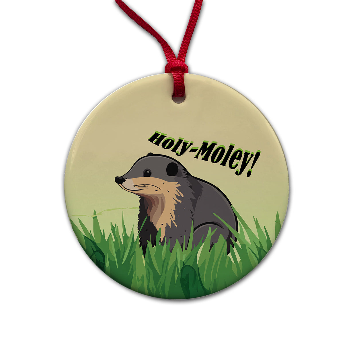 Shrew Mole Holy Moley Funny Animal Round Ceramic Holiday Christmas Tree Ornament