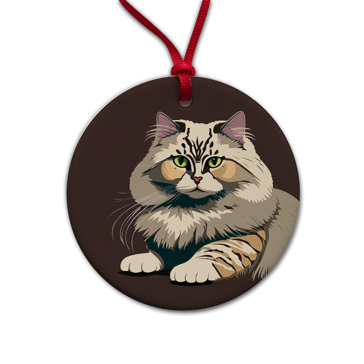 Siberian Cat Crouched Round Ceramic Holiday Christmas Tree Ornament