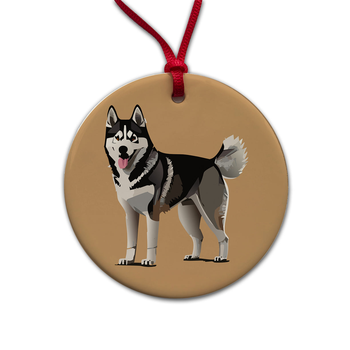 Siberian Husky Dog Standing Round Ceramic Holiday Christmas Tree Ornament