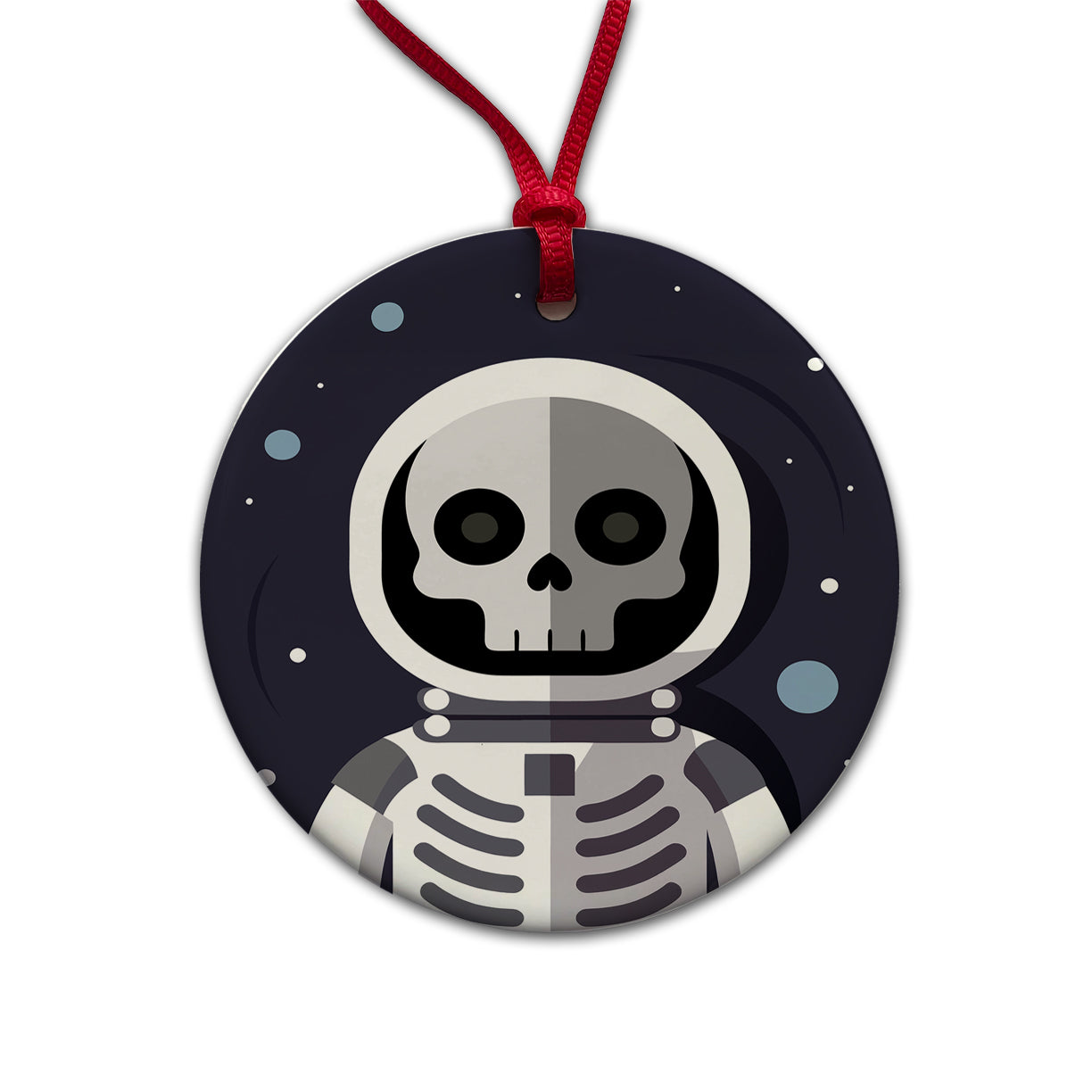 Skeleton in Space Suit Astronaut Round Ceramic Holiday Christmas Tree Ornament