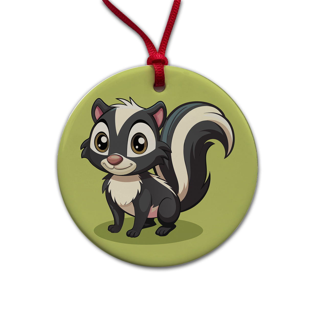 Skunk Cute Round Ceramic Holiday Christmas Tree Ornament