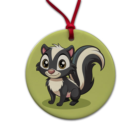 Skunk Cute Round Ceramic Holiday Christmas Tree Ornament