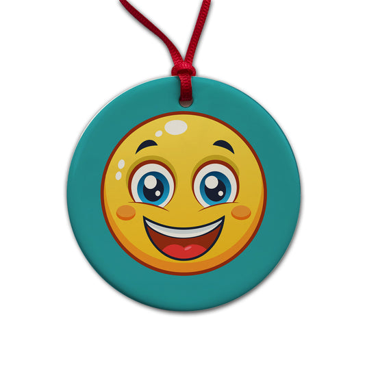 Smiling Face Happy Round Ceramic Holiday Christmas Tree Ornament