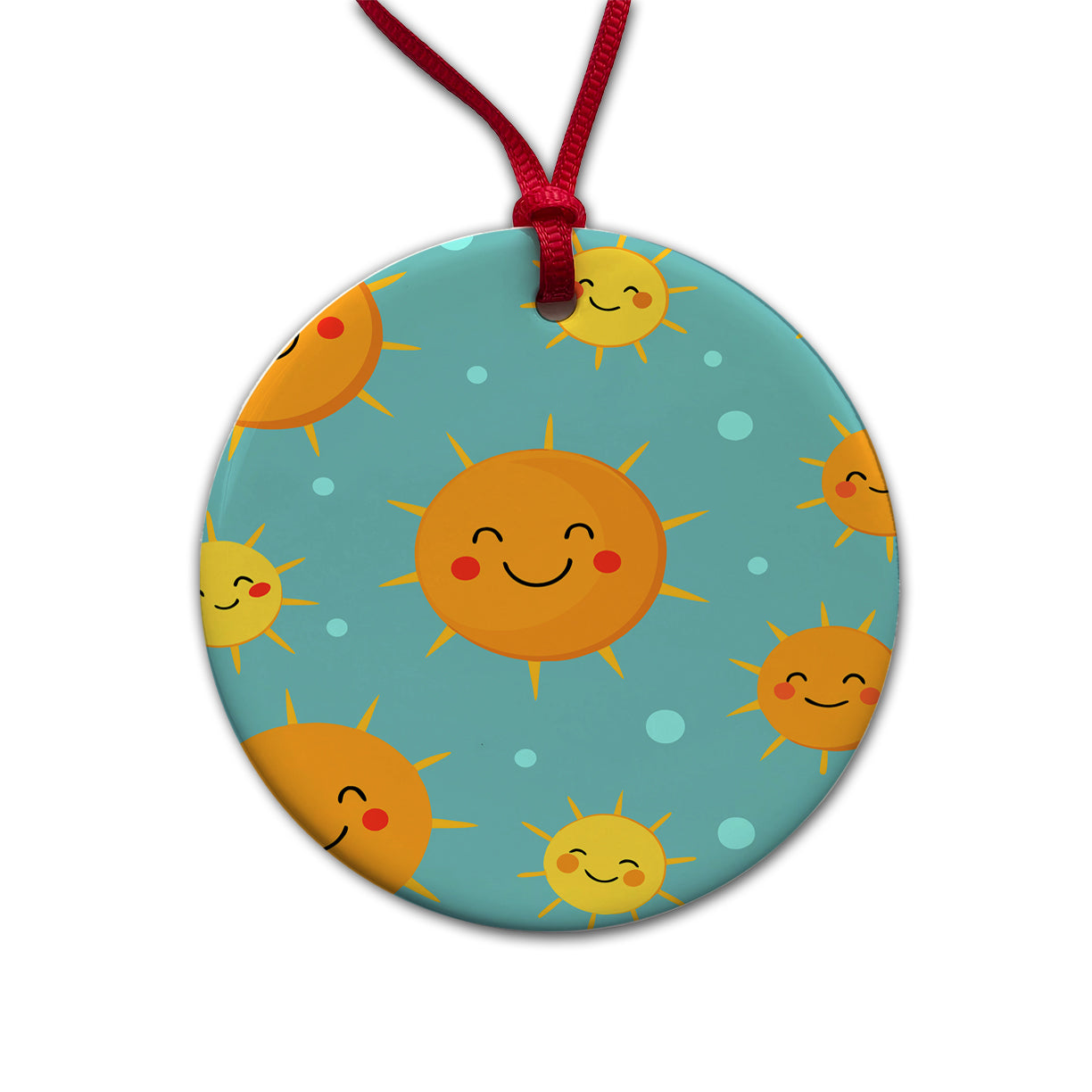 Smiling Suns Cute Round Ceramic Holiday Christmas Tree Ornament