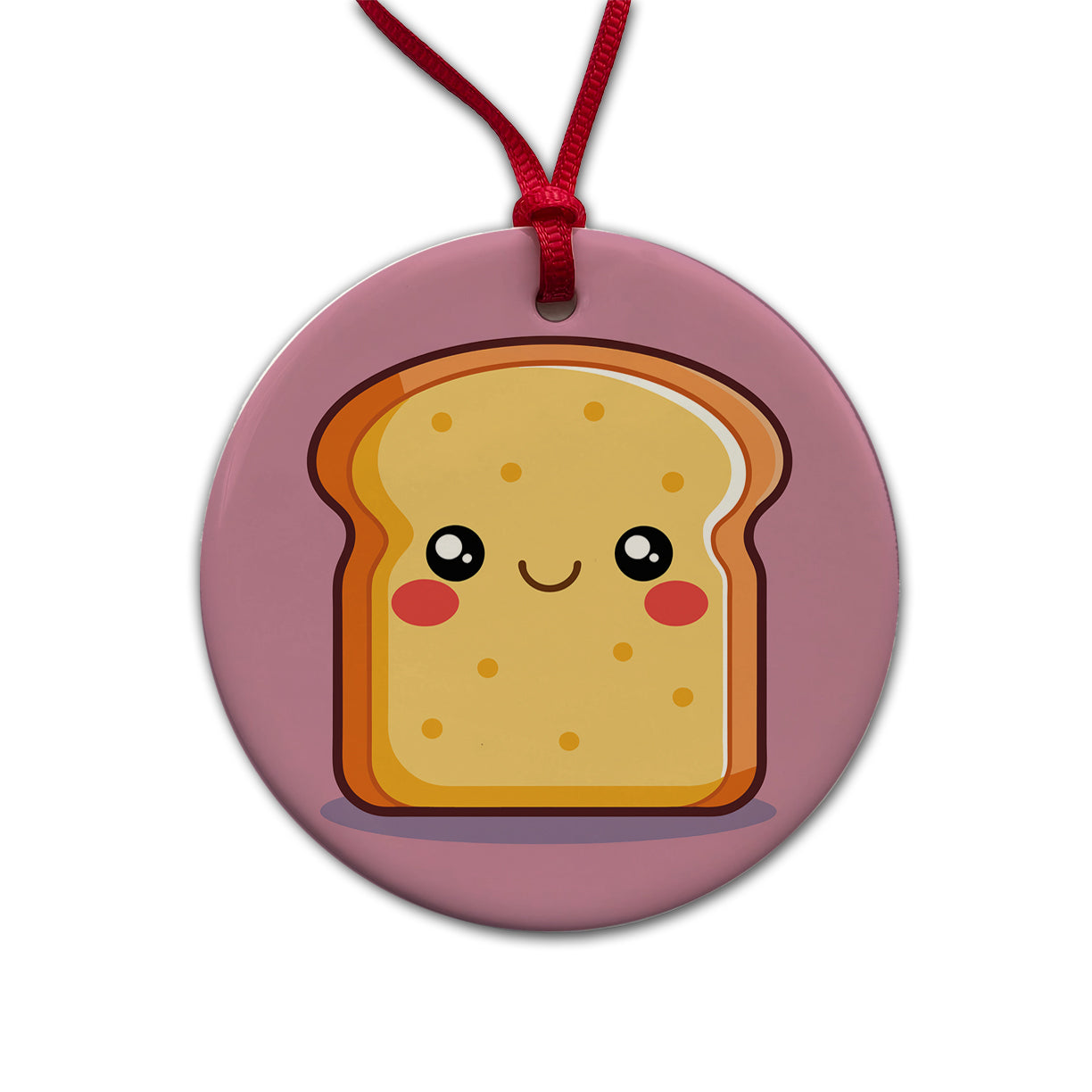 Smiling Toast Cute Round Ceramic Holiday Christmas Tree Ornament