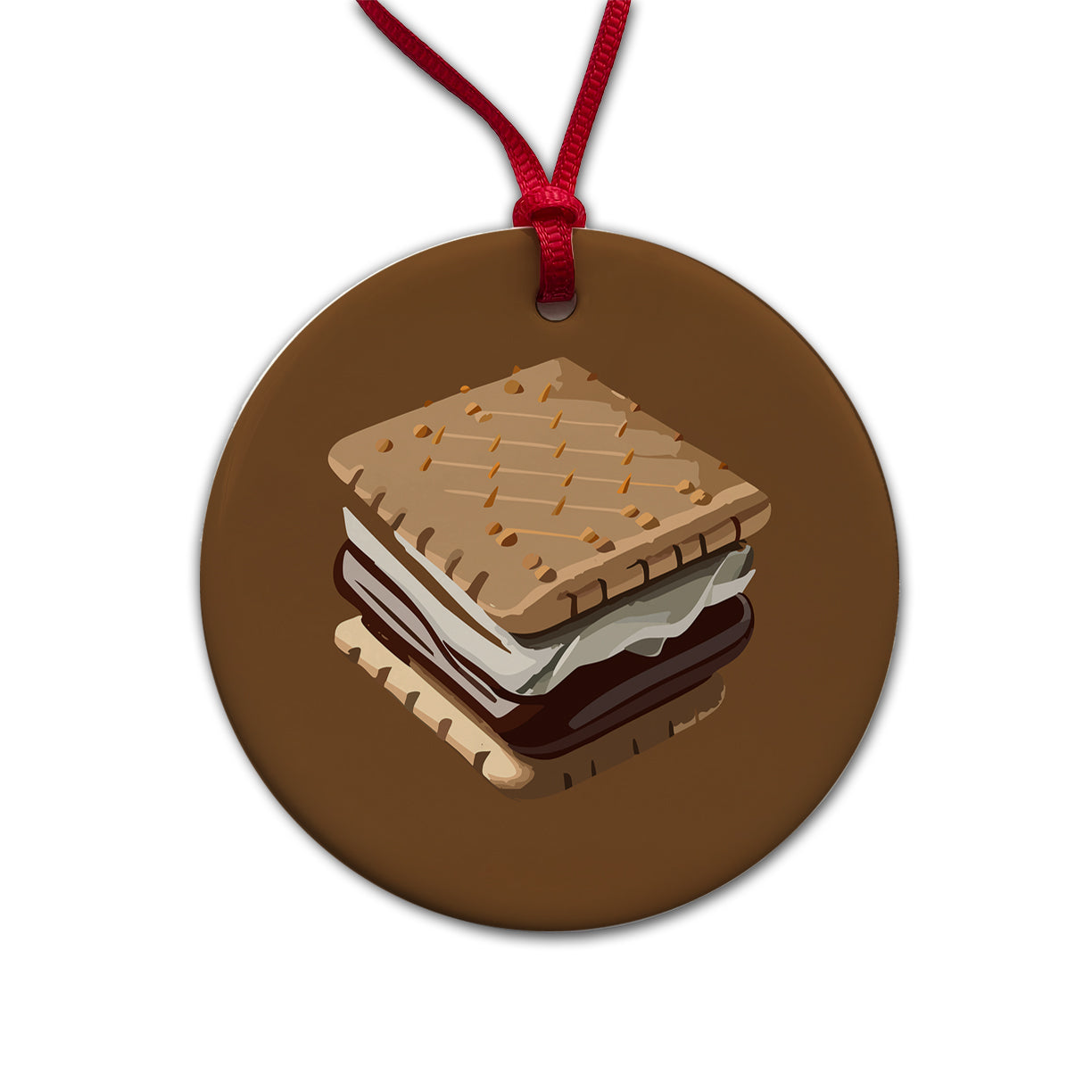 S'mores Marshmallow Camping Food Round Ceramic Holiday Christmas Tree Ornament