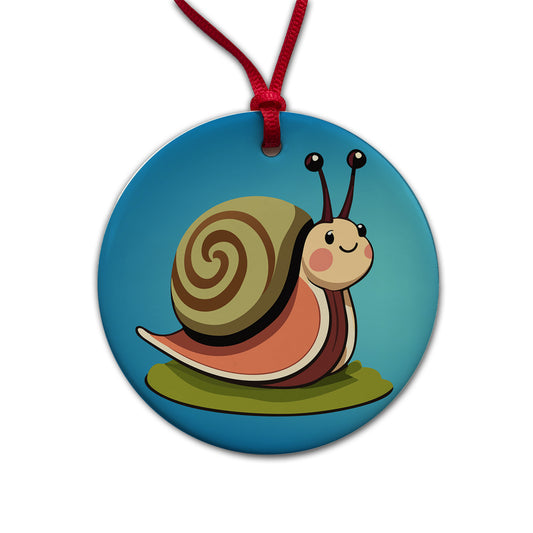 Snail Cute Funny Round Ceramic Holiday Christmas Tree Ornament