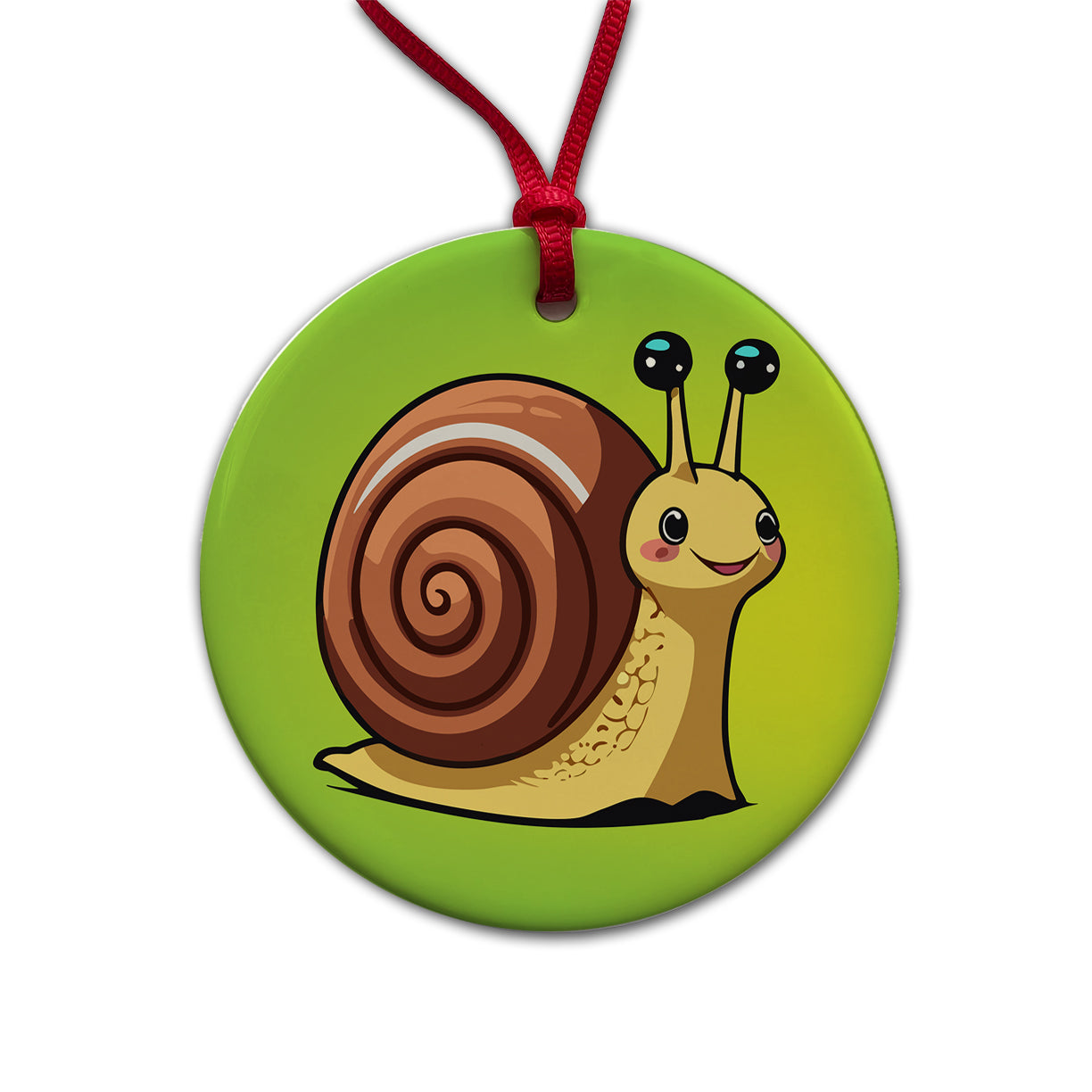 Snail Smiling Round Ceramic Holiday Christmas Tree Ornament