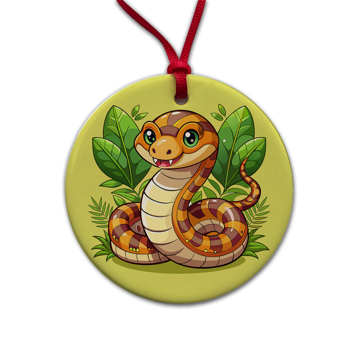 Snake Cute Round Ceramic Holiday Christmas Tree Ornament