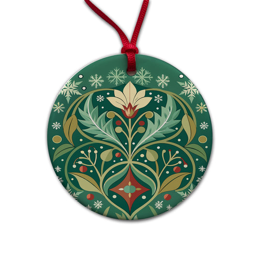 Snowflakes Winter Art Nouveau Round Ceramic Holiday Christmas Tree Ornament