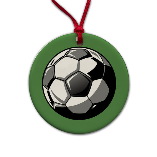 Soccer Ball Football Black White Gray Round Ceramic Holiday Christmas Tree Ornament