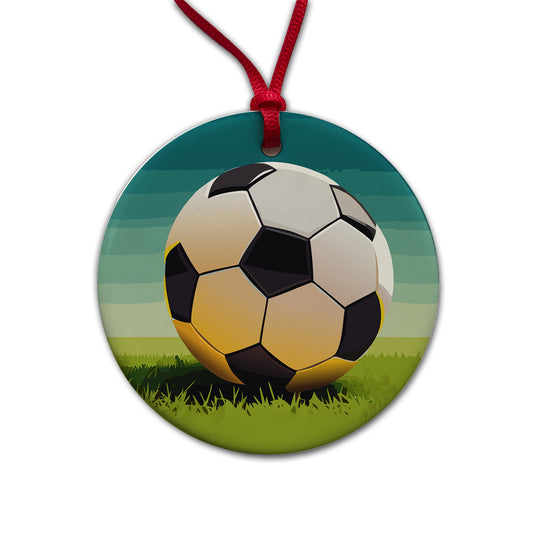 Soccer Ball Sport Round Ceramic Holiday Christmas Tree Ornament