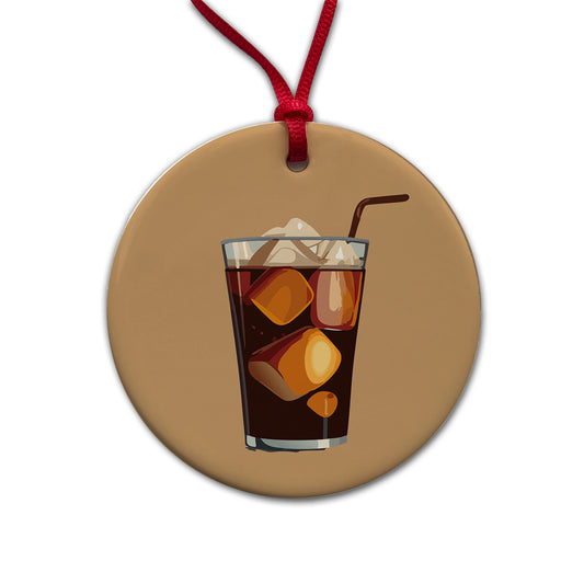 Soda Cola Pop Soft Drink Round Ceramic Holiday Christmas Tree Ornament