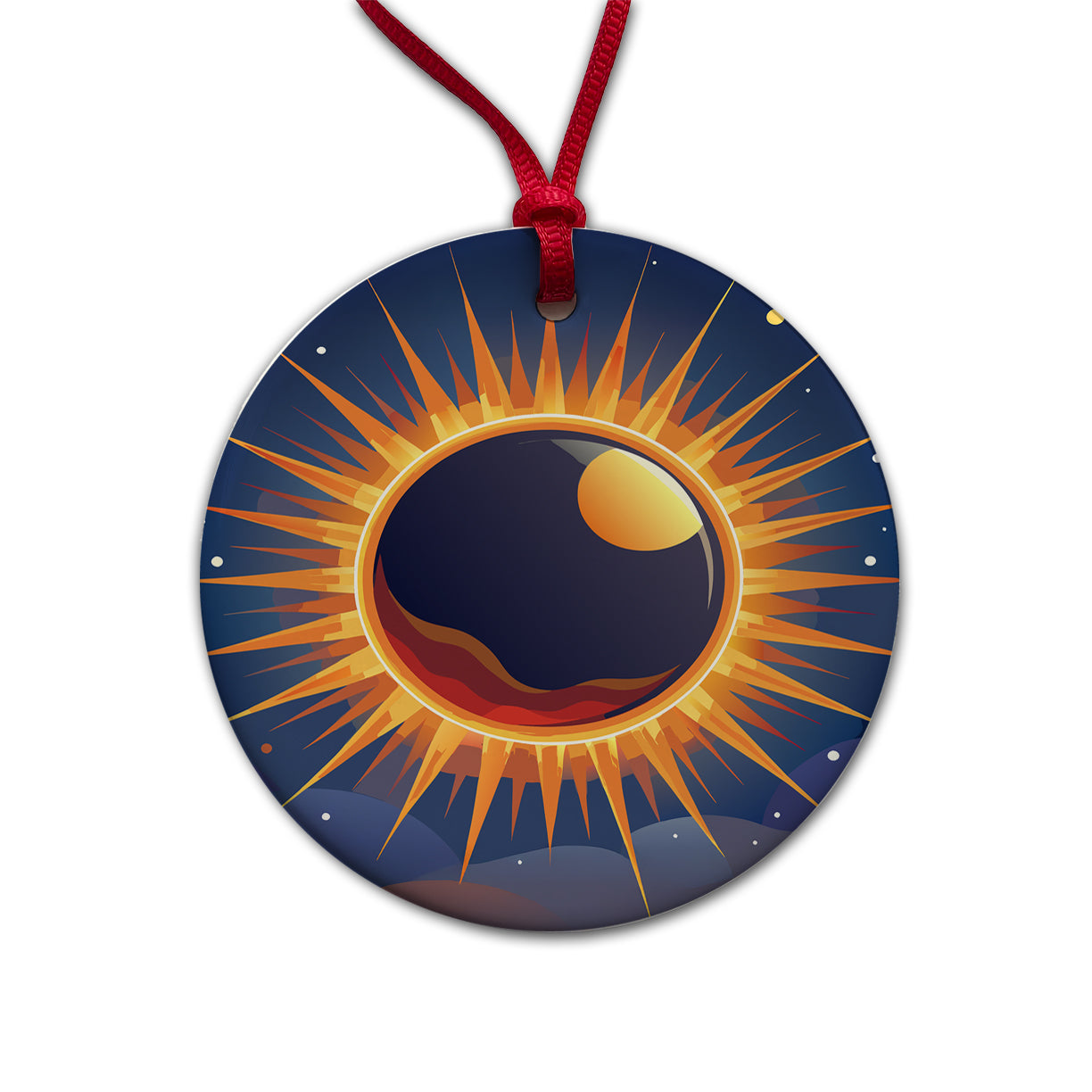 Solar Eclipse Sun Round Ceramic Holiday Christmas Tree Ornament