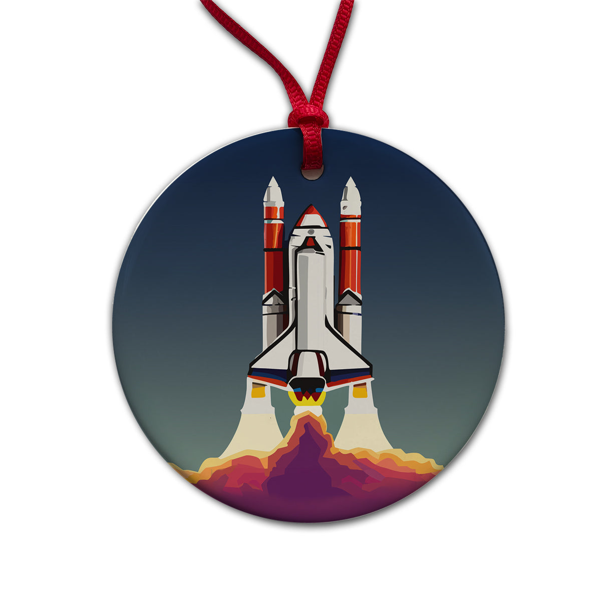Space Shuttle Launch Blasting Off Round Ceramic Holiday Christmas Tree Ornament