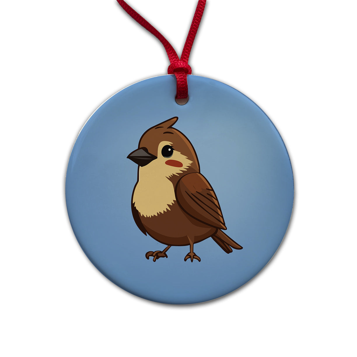 Sparrow Brown Bird Cute Round Ceramic Holiday Christmas Tree Ornament