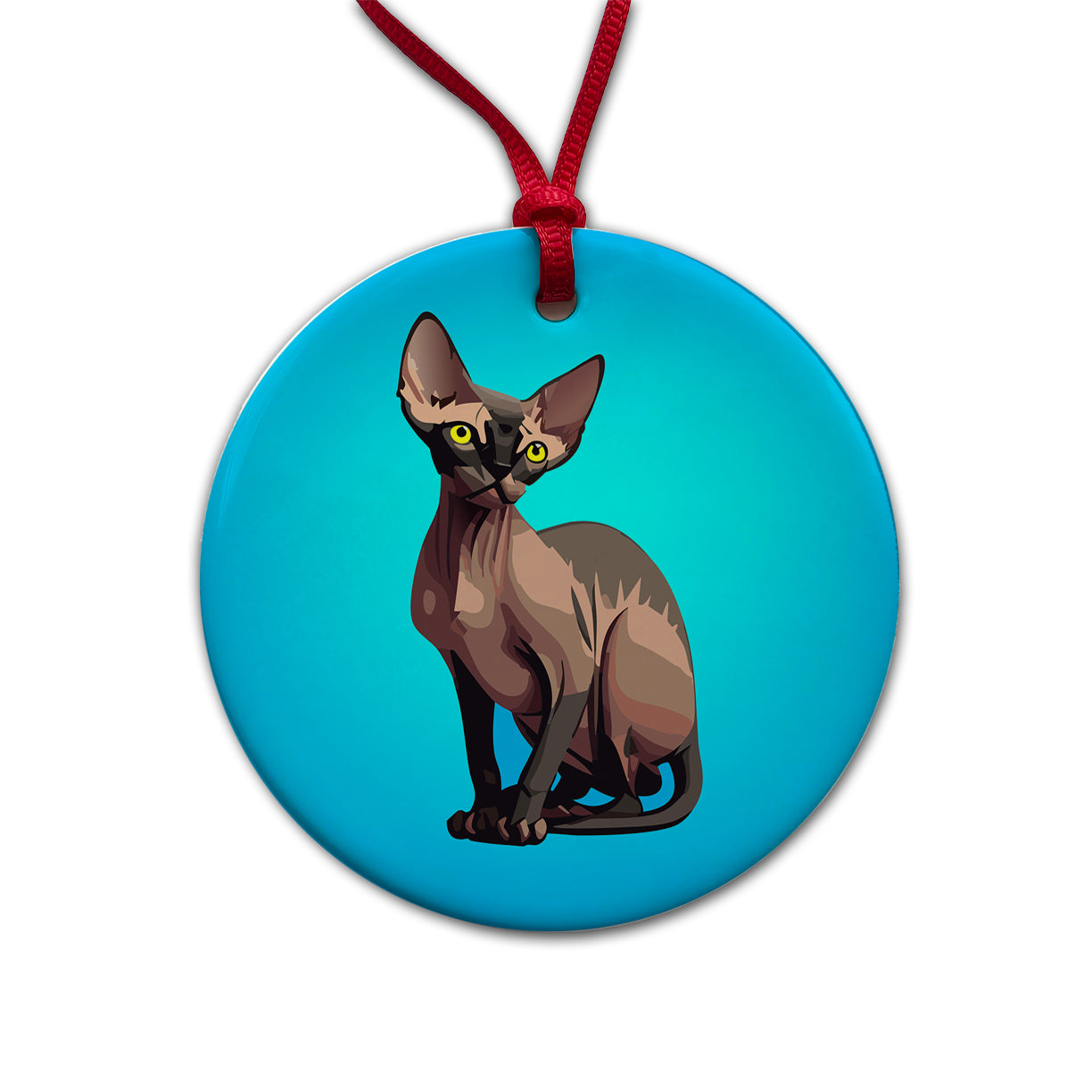 Sphynx Cat Sitting Round Ceramic Holiday Christmas Tree Ornament