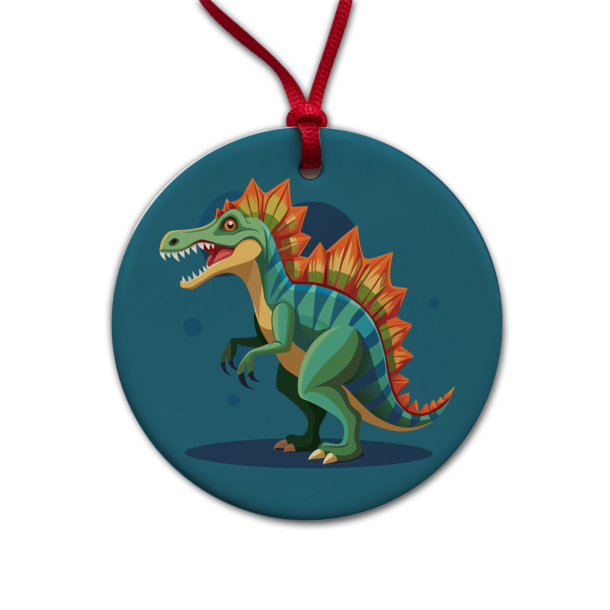 Spinosaurus Dinosaur Round Ceramic Holiday Christmas Tree Ornament