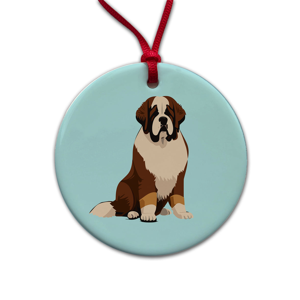 St Bernard Dog Sitting Round Ceramic Holiday Christmas Tree Ornament