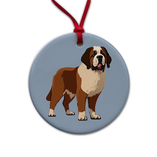 St Bernard Dog Standing Round Ceramic Holiday Christmas Tree Ornament