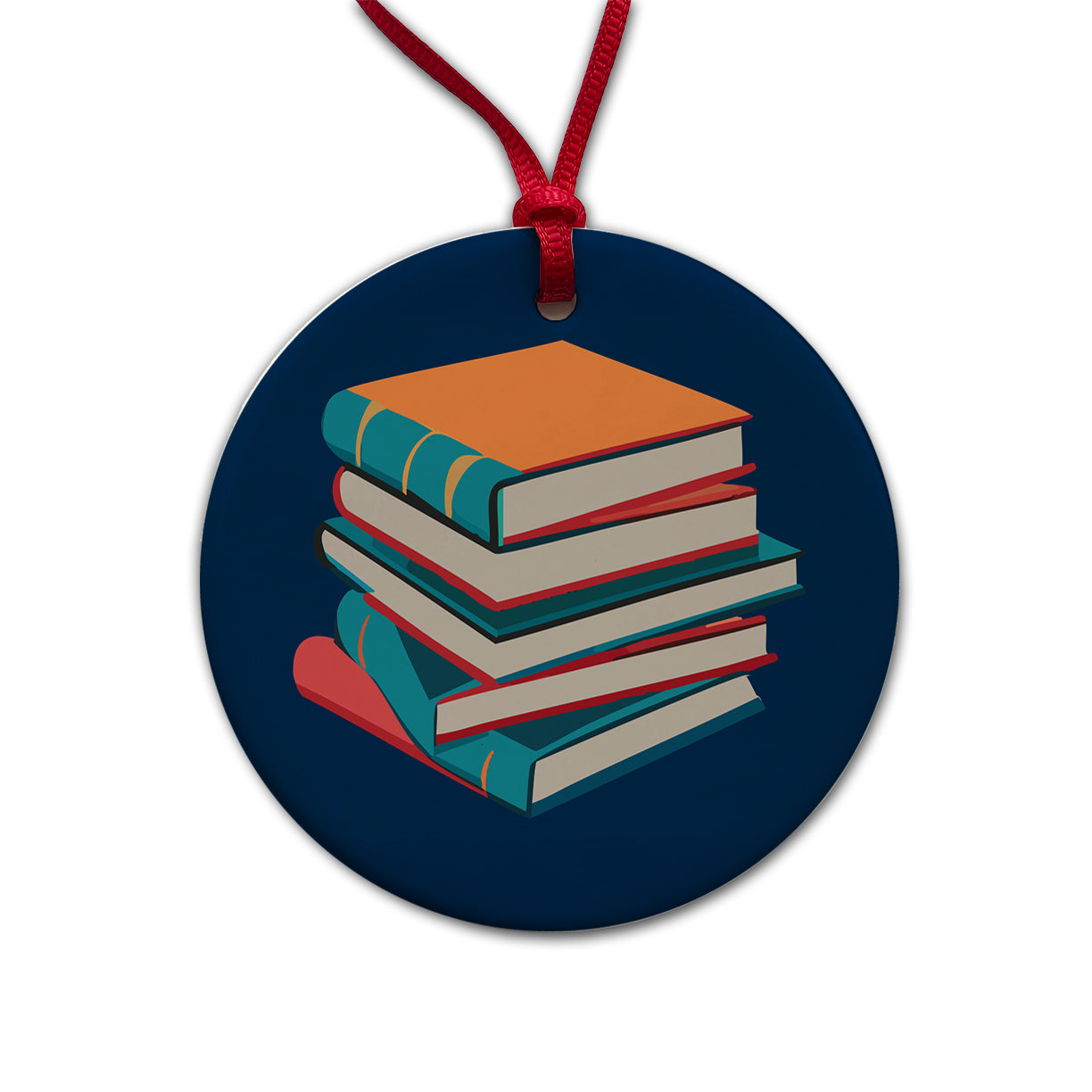 Stack of Books Reading Round Ceramic Holiday Christmas Tree Ornament
