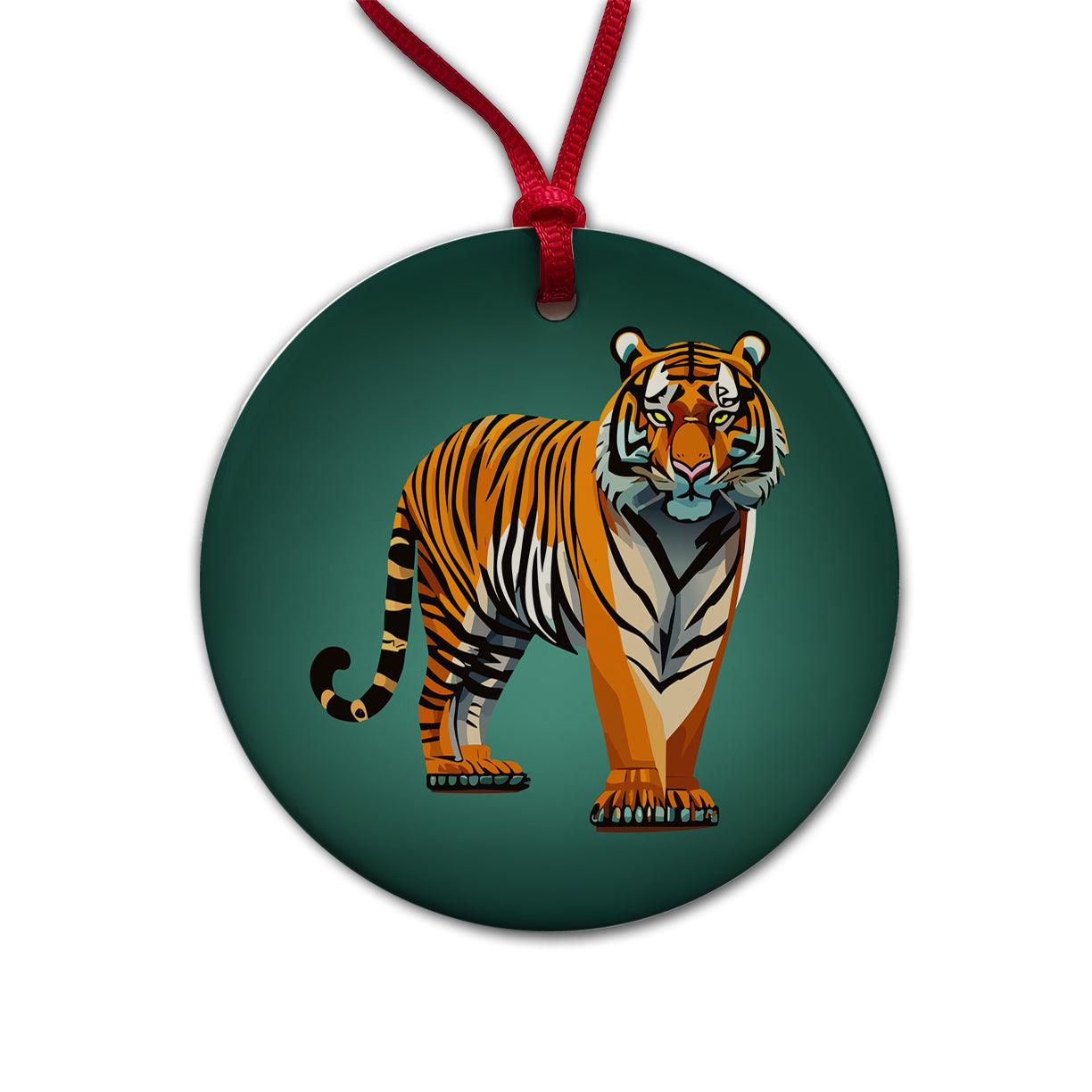 Standing Tiger Round Ceramic Holiday Christmas Tree Ornament