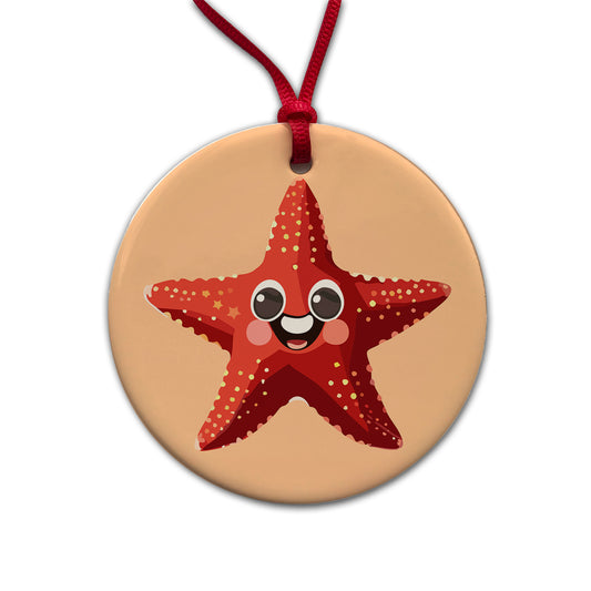 Starfish Star Fish Ocean Animal Funny Round Ceramic Holiday Christmas Tree Ornament