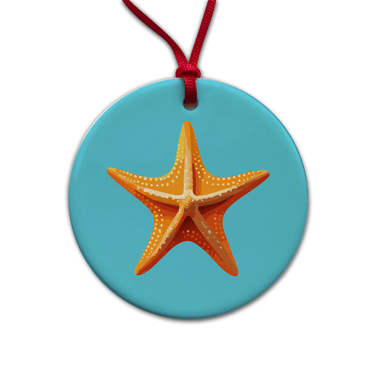 Starfish Star Fish Ocean Animal Orange Round Ceramic Holiday Christmas Tree Ornament