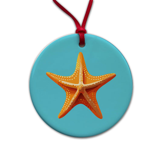 Starfish Star Fish Ocean Animal Orange Round Ceramic Holiday Christmas Tree Ornament