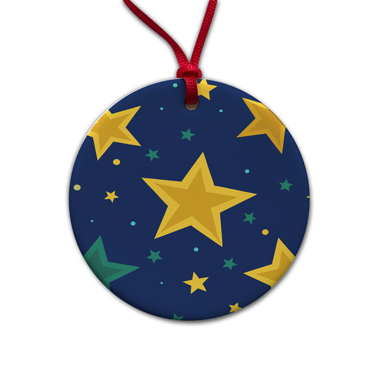 Stars Scattered Background Round Ceramic Holiday Christmas Tree Ornament