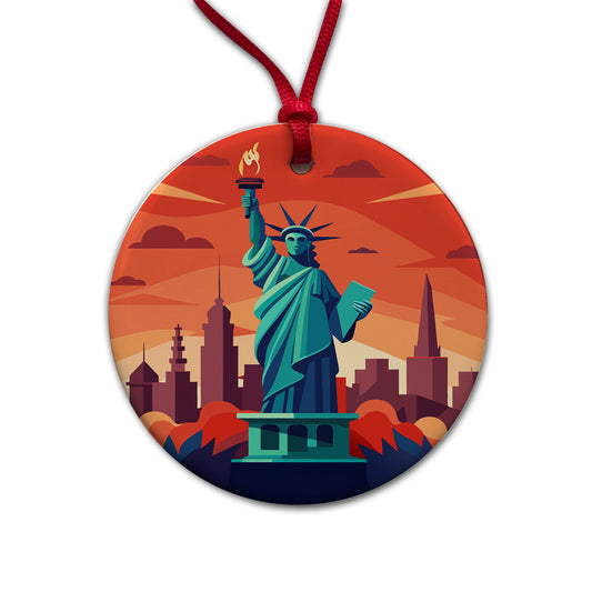 Statue of Liberty Round Ceramic Holiday Christmas Tree Ornament
