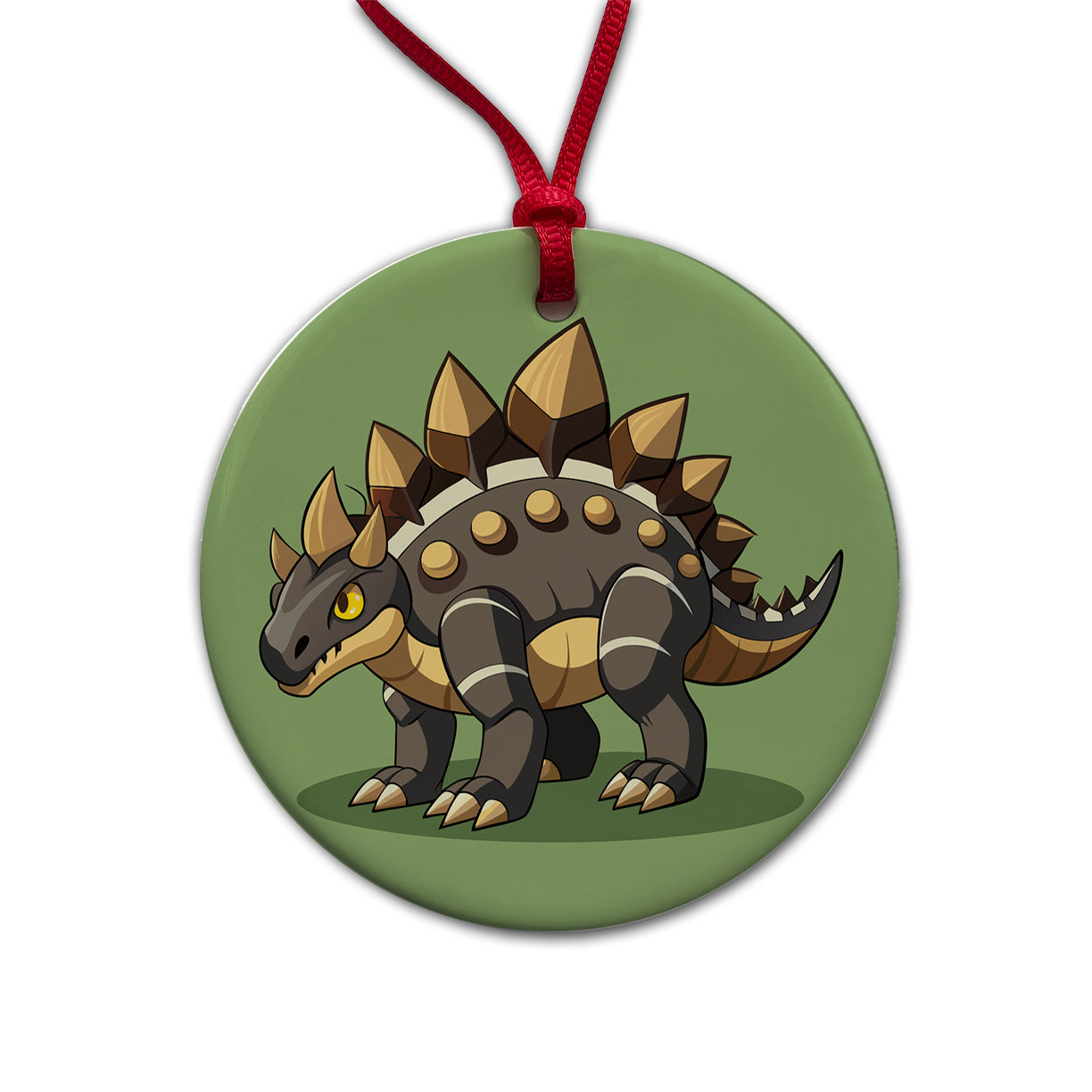 Stegosaurus Armored Dinosaur Round Ceramic Holiday Christmas Tree Ornament