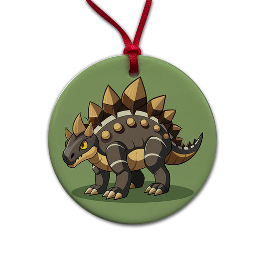 Stegosaurus Armored Dinosaur Round Ceramic Holiday Christmas Tree Ornament