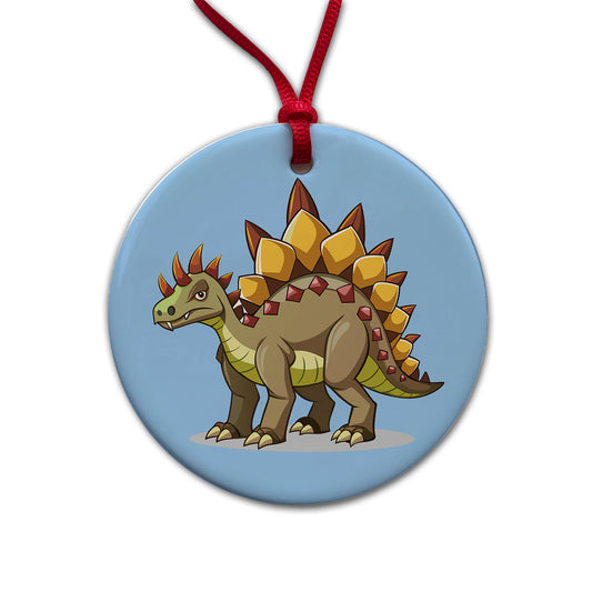 Stegosaurus Dinosaur Round Ceramic Holiday Christmas Tree Ornament