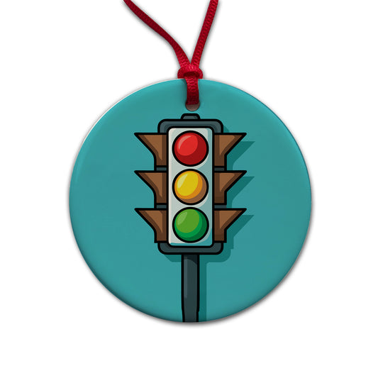 Stop Light Colorful Round Ceramic Holiday Christmas Tree Ornament