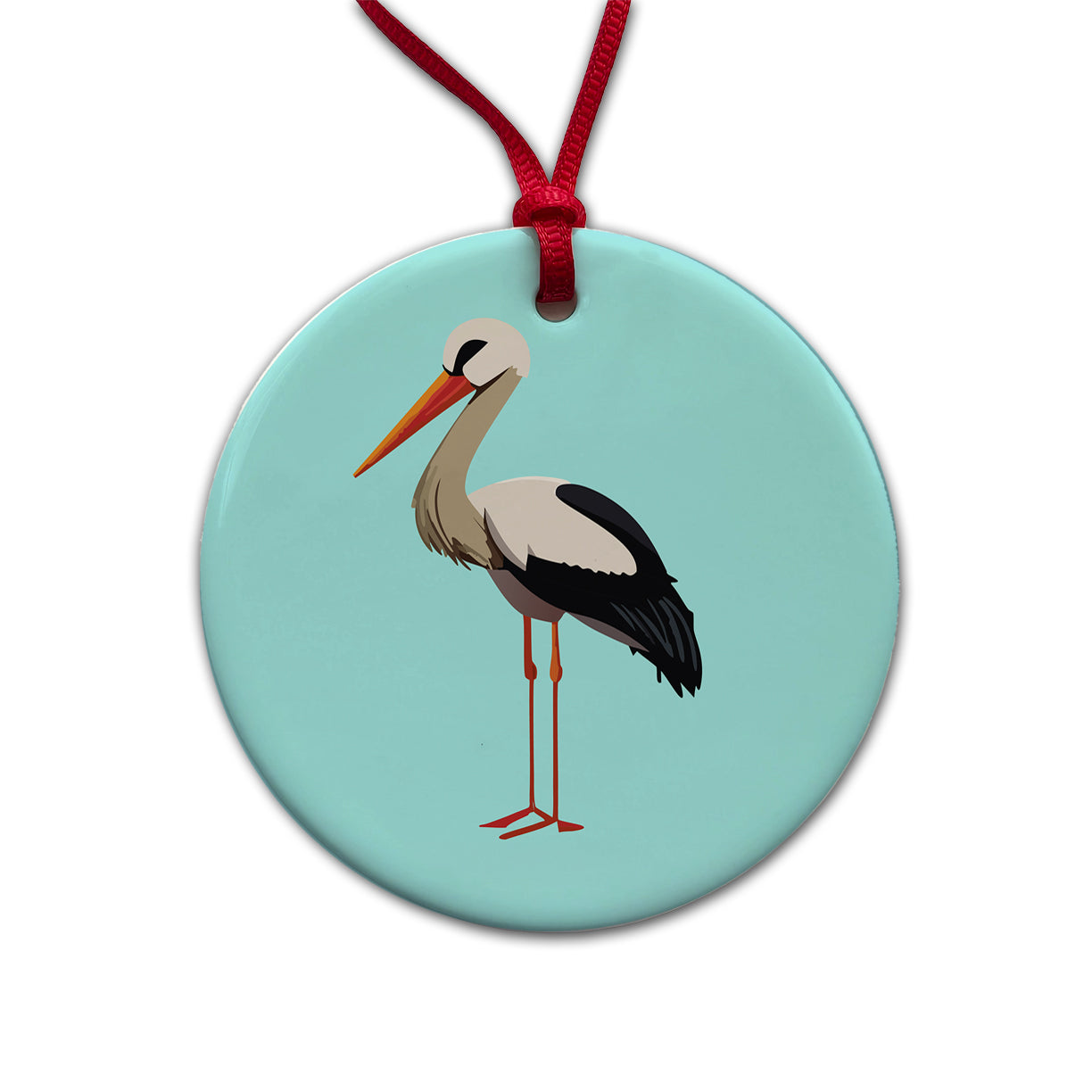 Stork Bird Profile Round Ceramic Holiday Christmas Tree Ornament