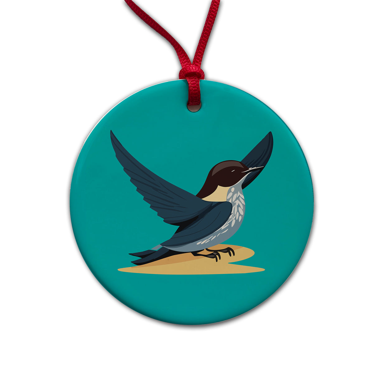 Swallow Bird Blue Round Ceramic Holiday Christmas Tree Ornament