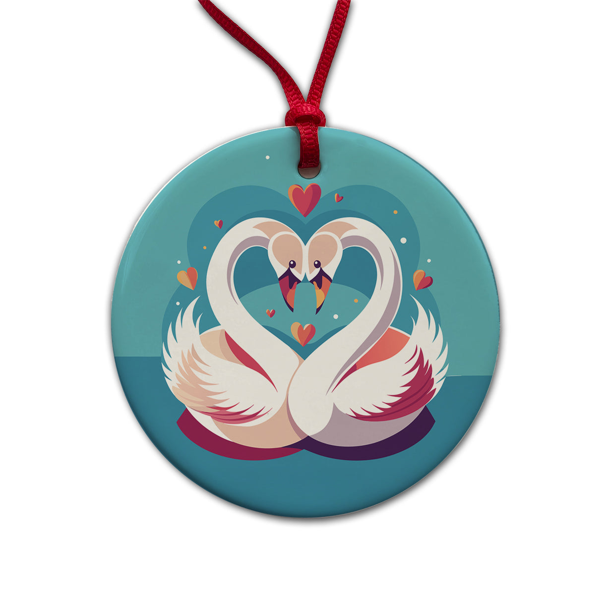 Swans in Love Anniversary Wedding Valentines Day Round Ceramic Holiday Christmas Tree Ornament
