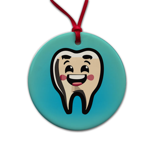 Tooth Happy Dentist Round Ceramic Holiday Christmas Tree Ornament