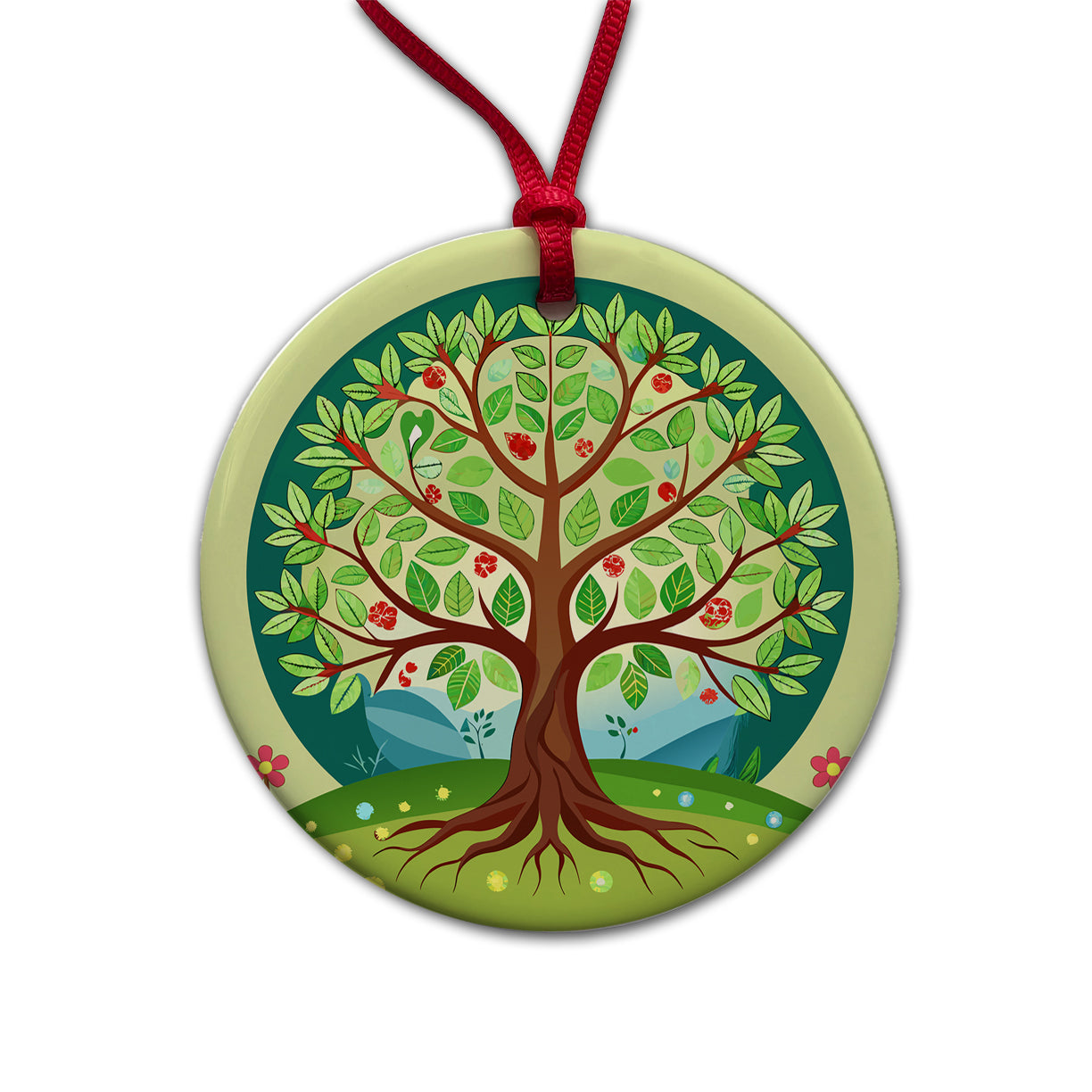 Tree of Life Colorful Round Ceramic Holiday Christmas Tree Ornament